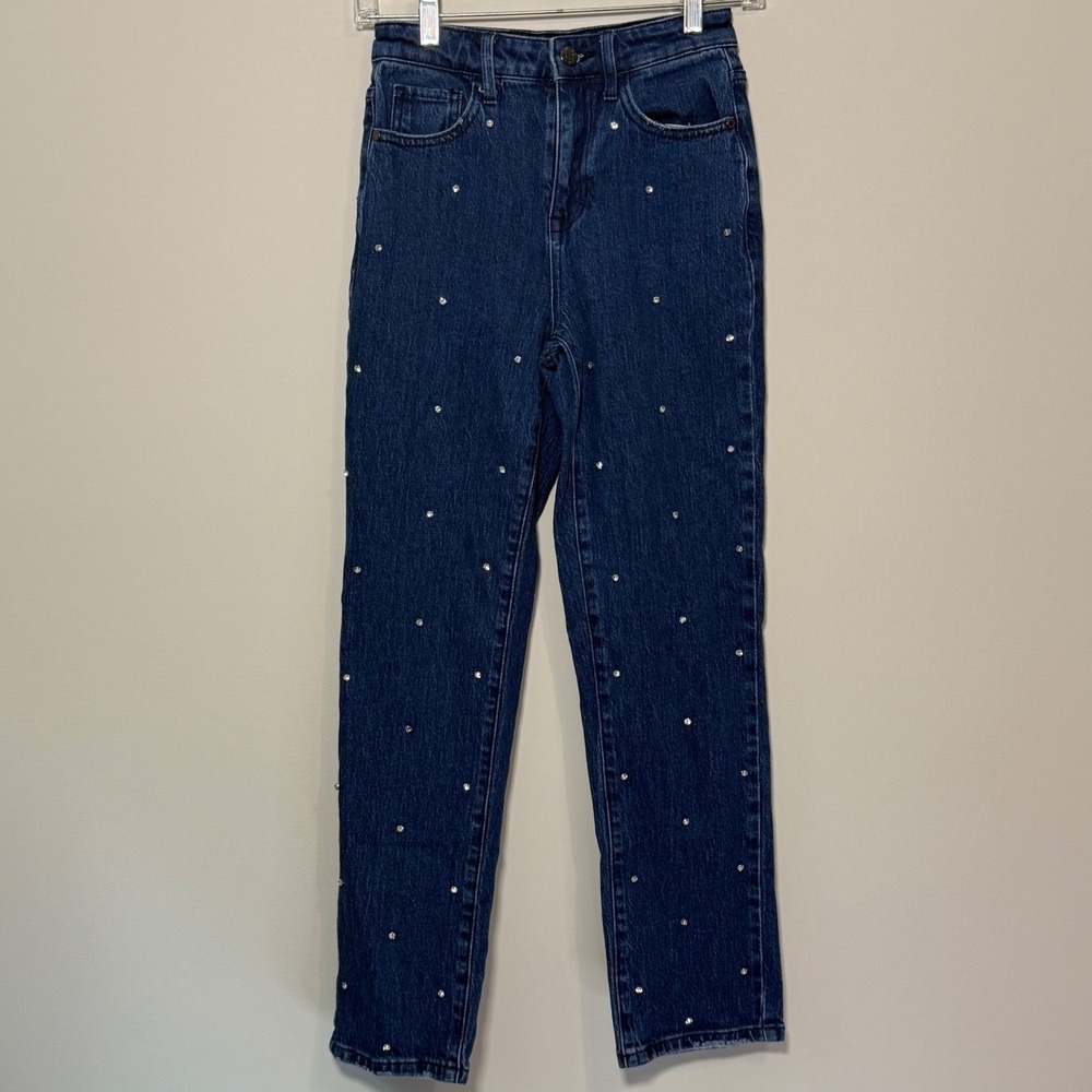 Great Guess Rhinestone Straight Leg Jeans Women's 24‎ Blue Embellished High Rise